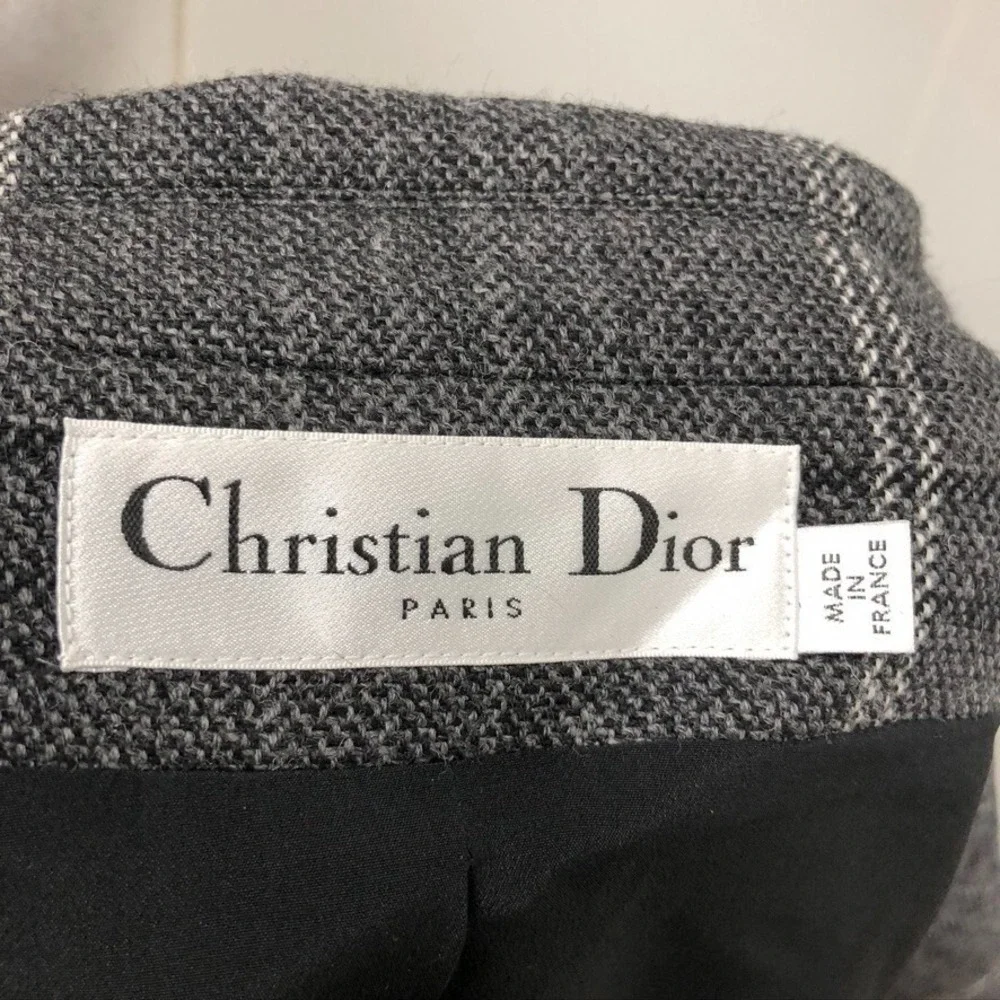 Christian Dior Blazer Wool Jacket Womens 14 Gray Plaid Old Money Designer